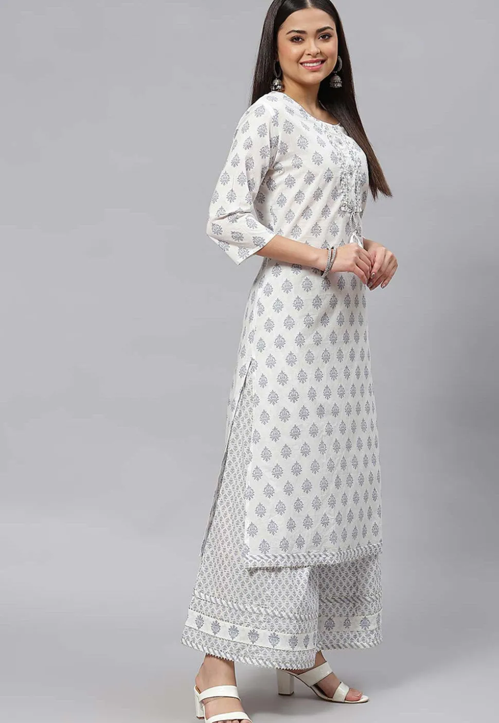 Printed Cotton Pakistani Suit in White
