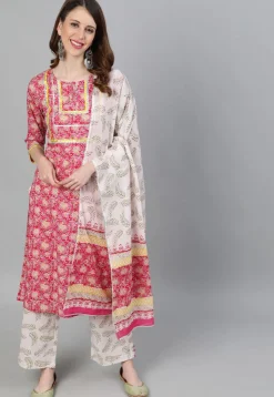 Printed Cotton Pakistani Suit in Pink