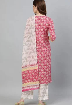Printed Cotton Pakistani Suit in Pink