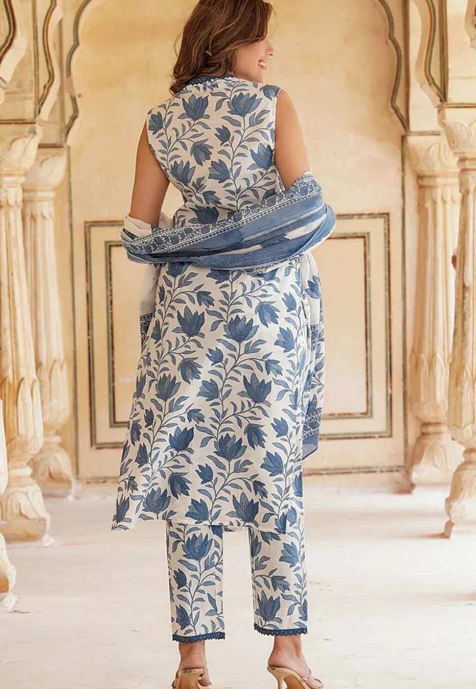 Printed Cotton Pakistani Suit in White