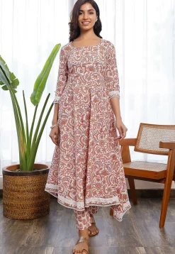 Printed Cotton Pakistani Suit in Off White