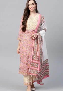 Printed Cotton Pakistani Suit in Pink