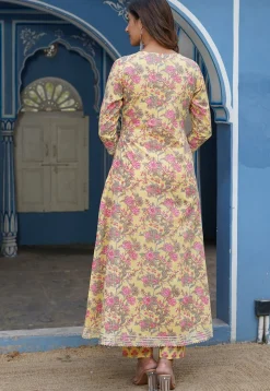 Printed Cotton Pakistani Suit in Light Yellow