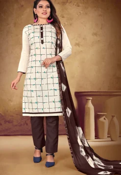 Printed Cotton Pakistani Suit in Off White