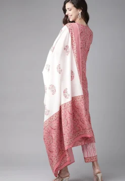 Printed Cotton Pakistani Suit in Coral Pink
