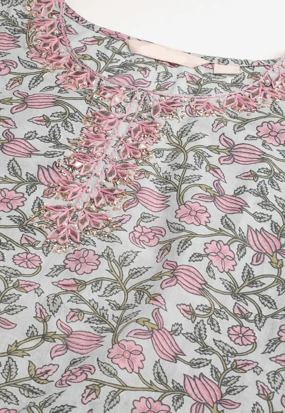 Printed Cotton Pakistani Suit in Light Grey