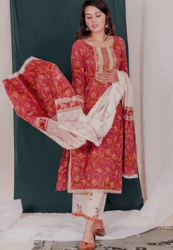 Printed Cotton Pakistani Suit in Red