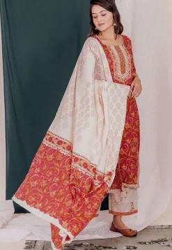 Printed Cotton Pakistani Suit in Red