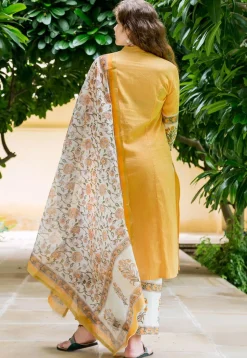 Printed Cotton Pakistani Suit in Mustard