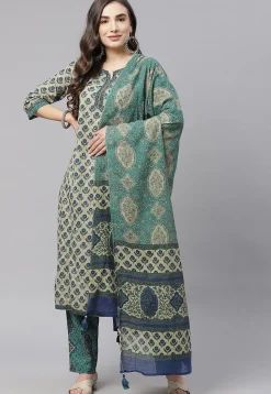 Printed Cotton Pakistani Suit in Light Fawn