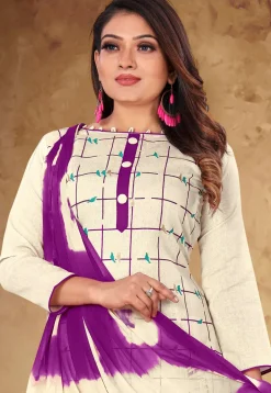 Printed Cotton Pakistani Suit in Off White