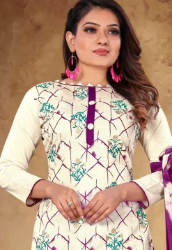 Printed Cotton Pakistani Suit in Off White