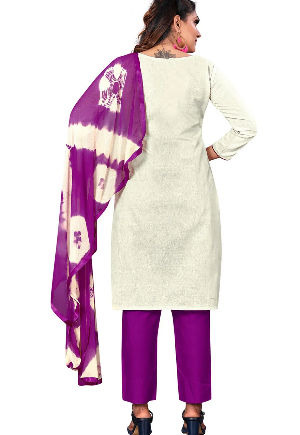 Printed Cotton Pakistani Suit in Off White