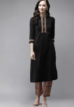Printed Cotton Pakistani Suit in Black