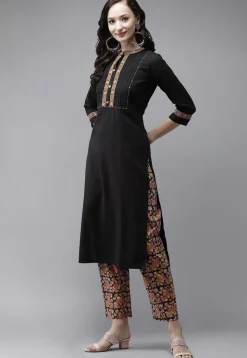 Printed Cotton Pakistani Suit in Black