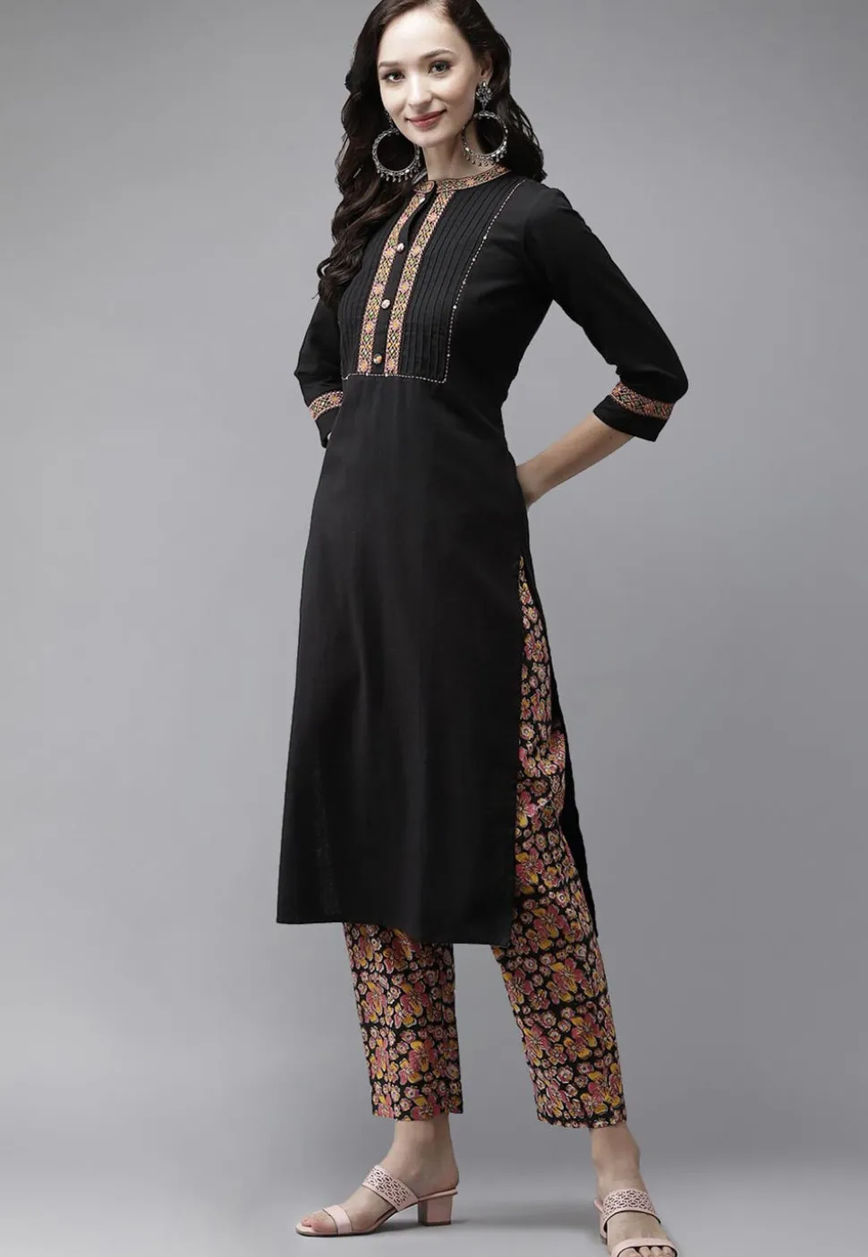 Printed Cotton Pakistani Suit in Black