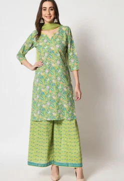 Printed Cotton Pakistani Suit in Light Green