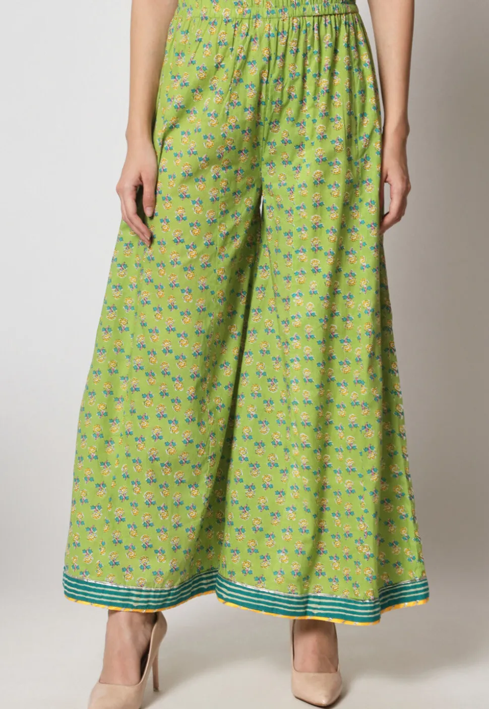 Printed Cotton Pakistani Suit in Light Green
