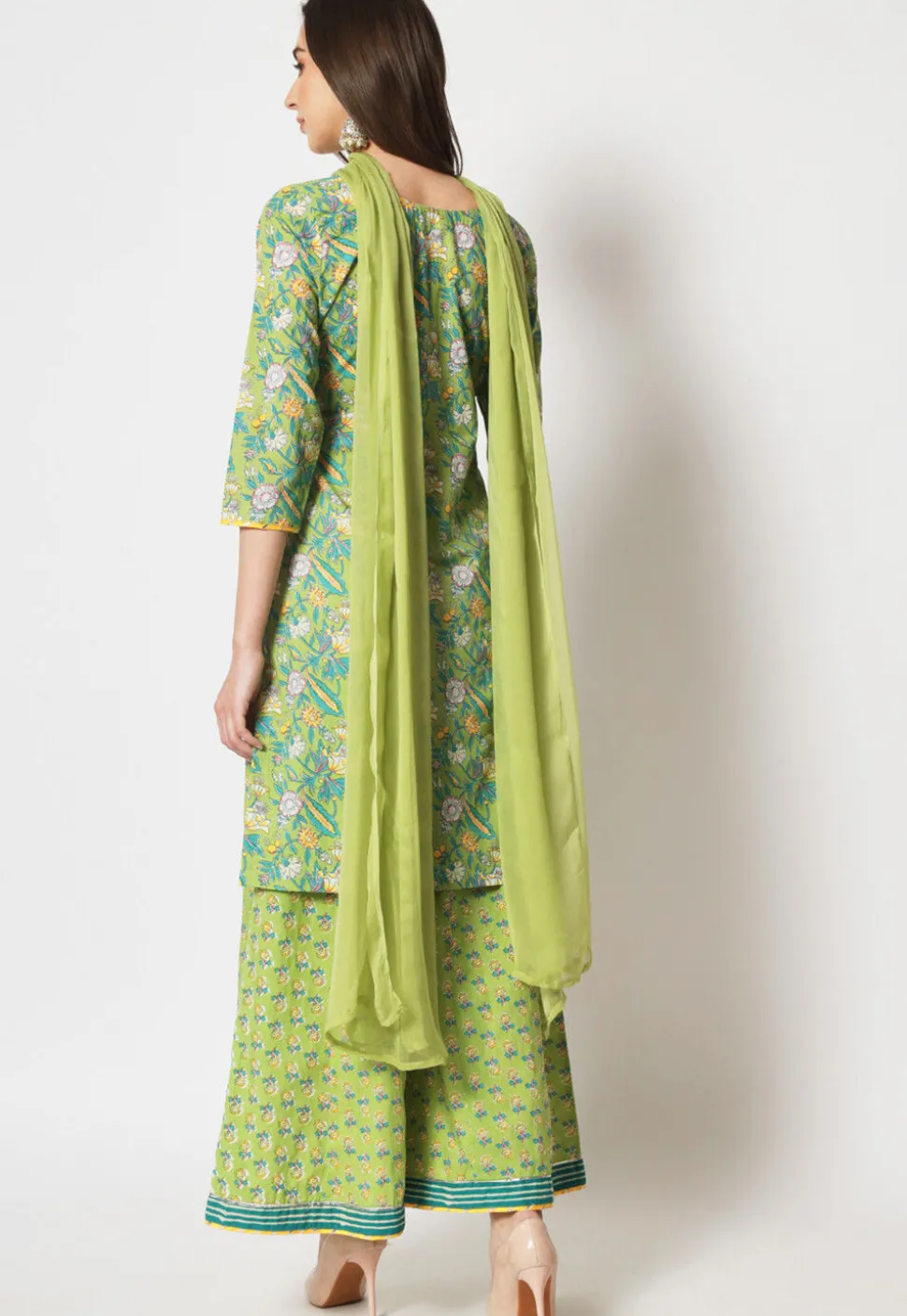 Printed Cotton Pakistani Suit in Light Green