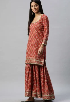 Printed Cotton Pakistani Suit in Red