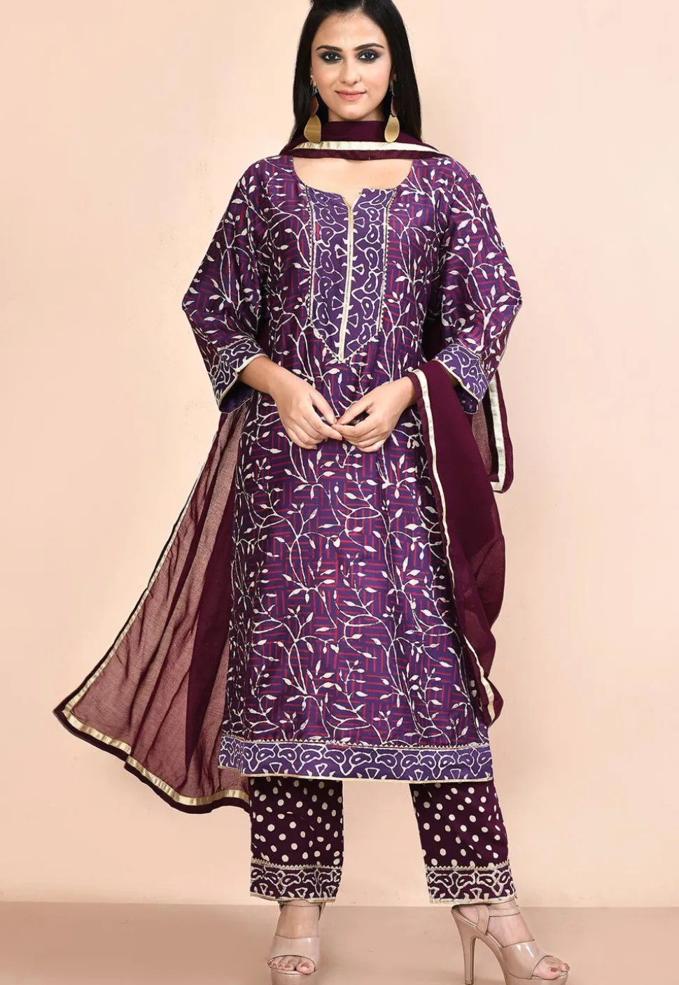 Printed Cotton Pakistani Suit in Purple