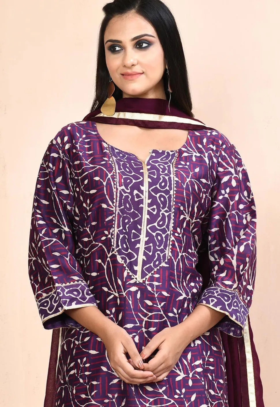Printed Cotton Pakistani Suit in Purple