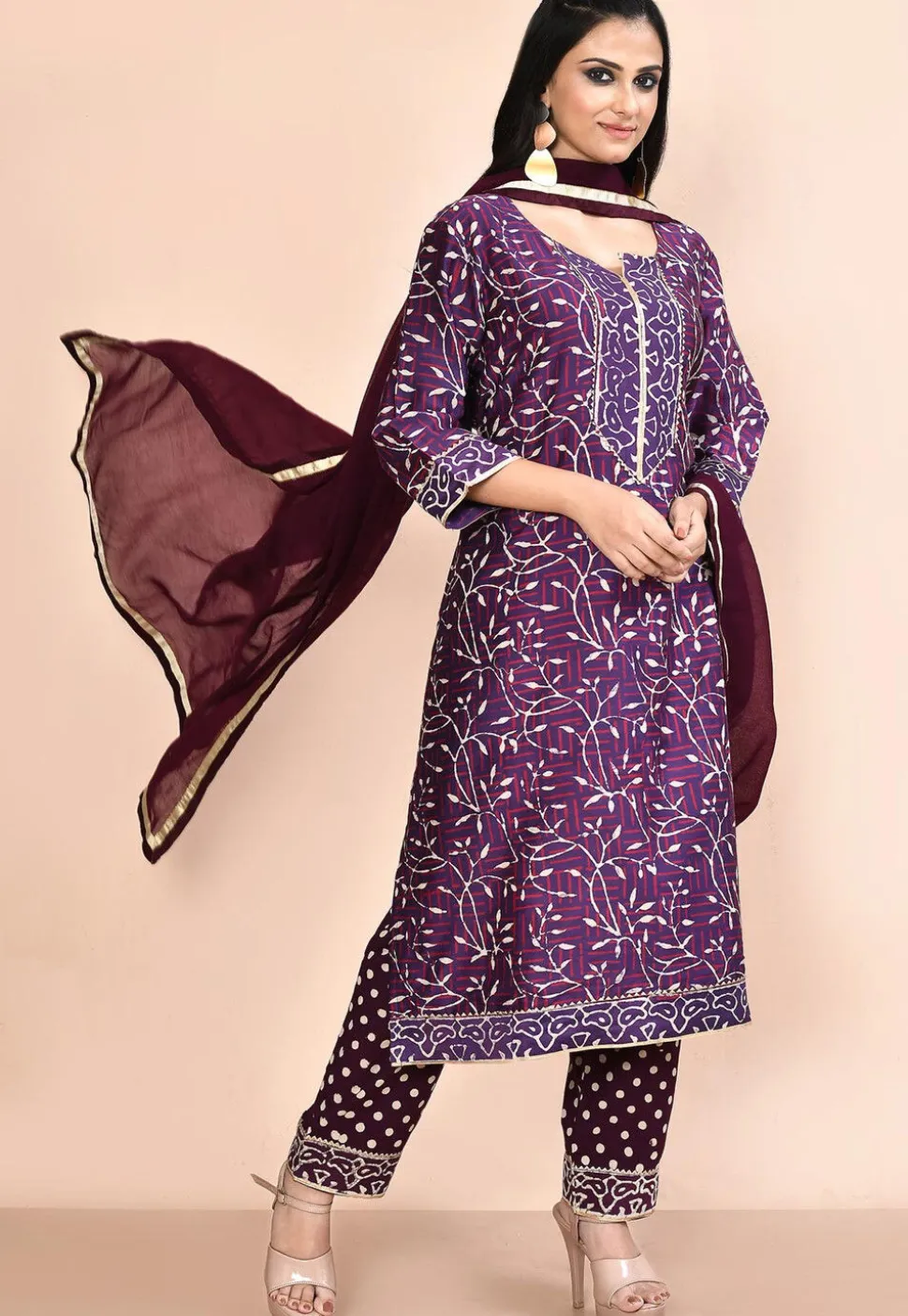 Printed Cotton Pakistani Suit in Purple