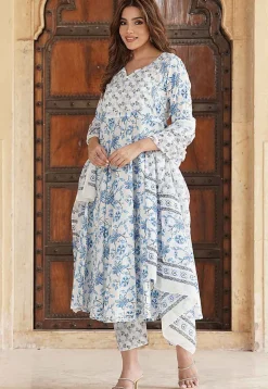 Printed Cotton Pakistani Suit in White