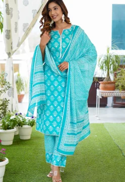 Printed Cotton Pakistani Suit in Blue