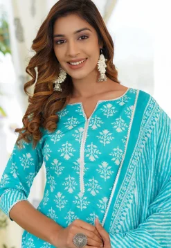 Printed Cotton Pakistani Suit in Blue