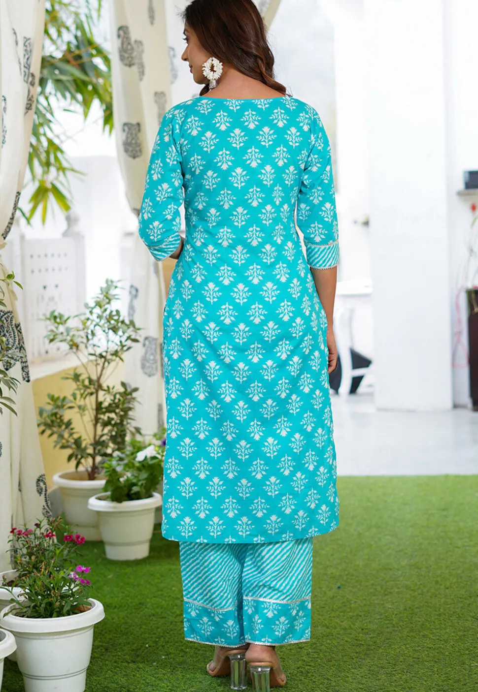 Printed Cotton Pakistani Suit in Blue