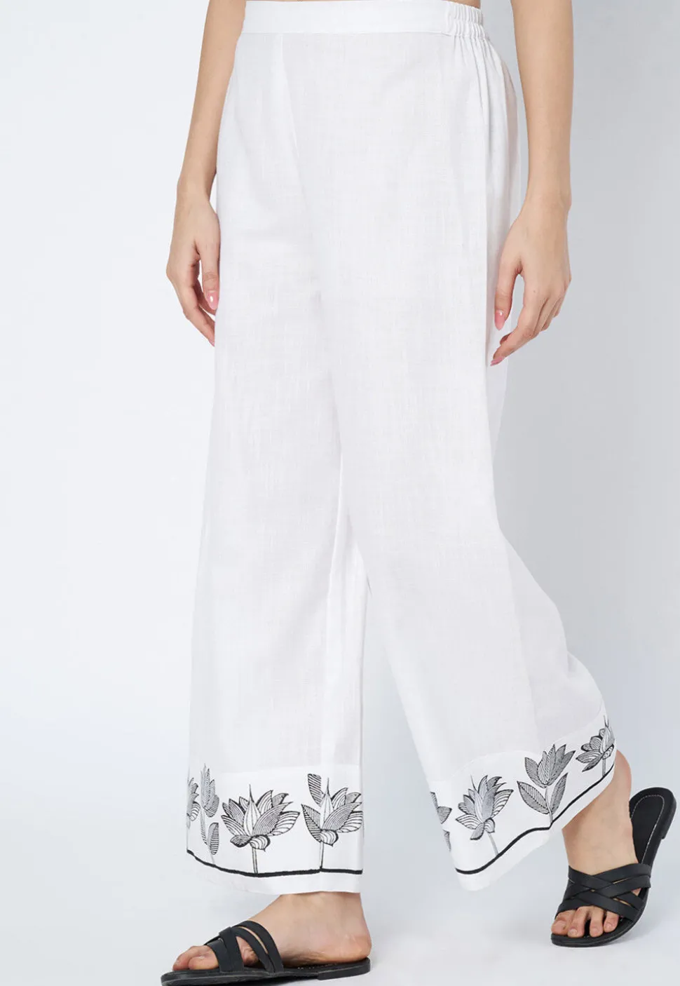 Printed Cotton Palazzo in White