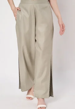 Printed Cotton Pallazo in Light Grey