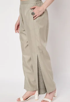 Printed Cotton Pallazo in Light Grey