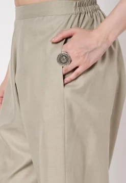 Printed Cotton Pallazo in Light Grey