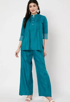Printed Cotton Pallazo in Blue