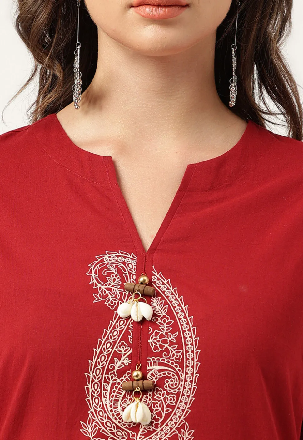 Printed Cotton Punjabi Suit in Maroon