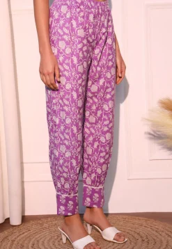 Printed Cotton Punjabi Suit in Light Purple