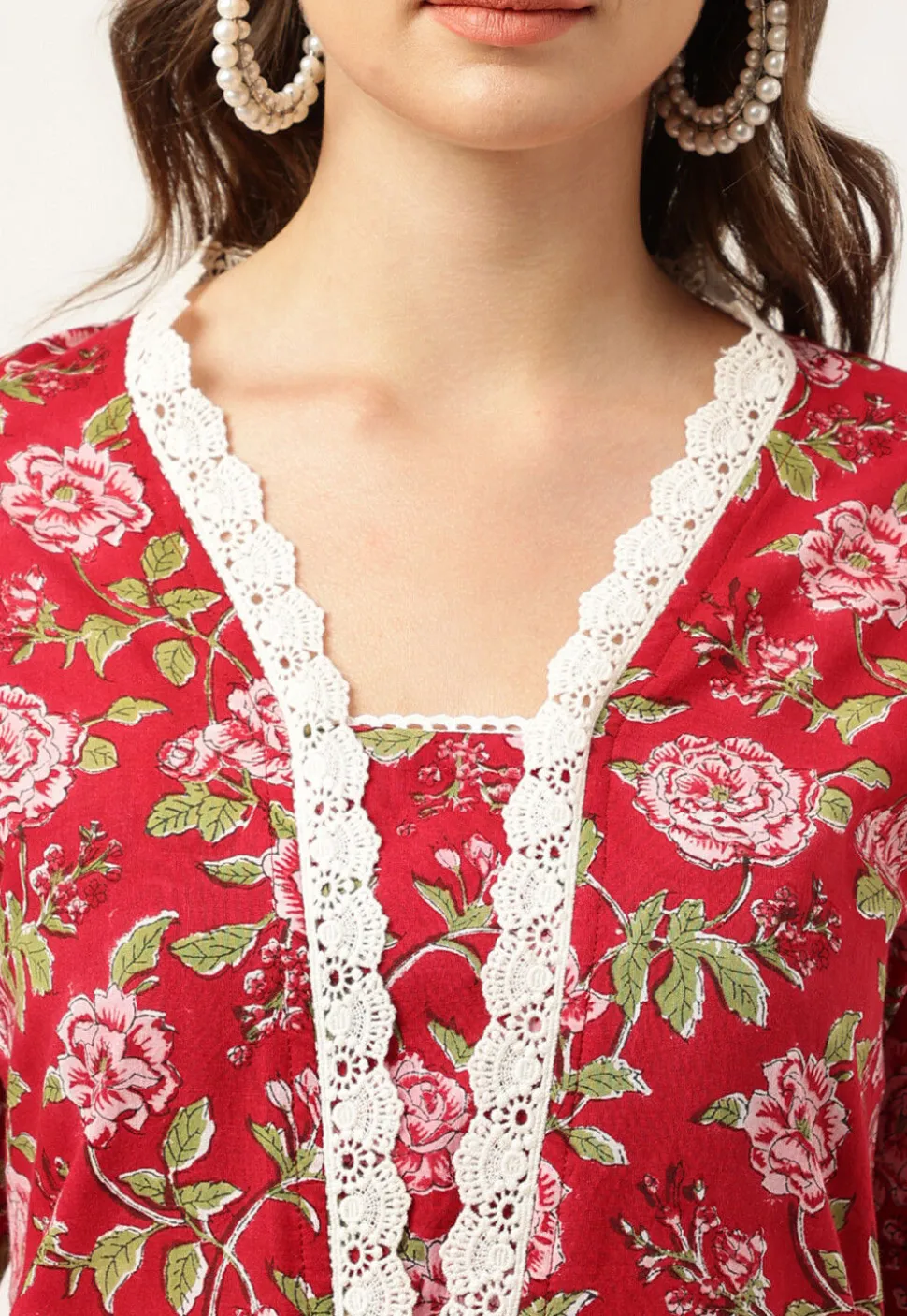 Printed Cotton Punjabi Suit in Maroon