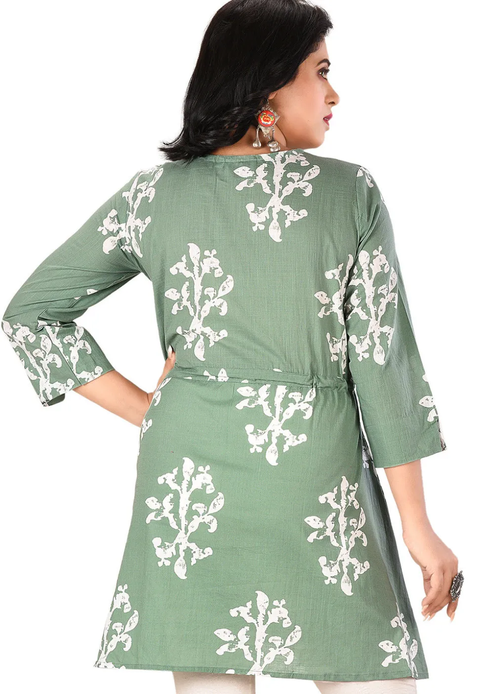Printed Cotton Rayon Kurta in Dusty Green