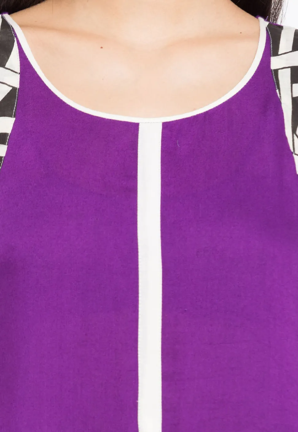 Printed Cotton Rayon Pakistani Suit in Purple and Off White