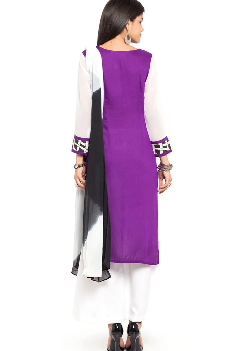 Printed Cotton Rayon Pakistani Suit in Purple and Off White