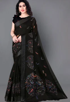 Printed Cotton Saree in Black
