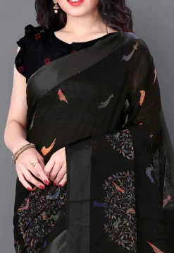 Printed Cotton Saree in Black