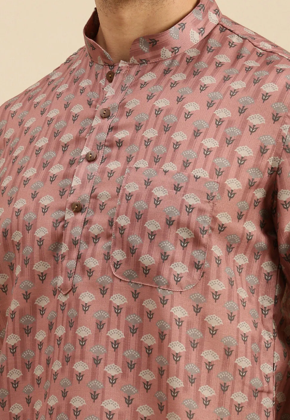 Printed Cotton Short Kurta in Old Rose