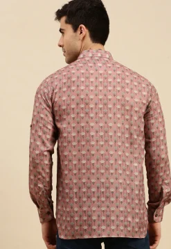 Printed Cotton Short Kurta in Old Rose