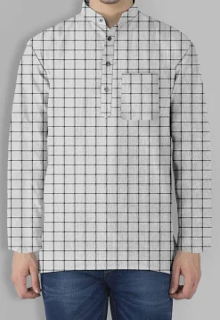 Printed Cotton Short Kurta in Off White