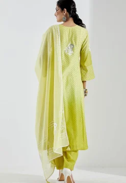 Printed Cotton Silk Aline Suit in Ombre Light Green