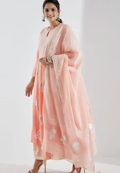 Printed Cotton Silk Aline Suit in Ombre Peach