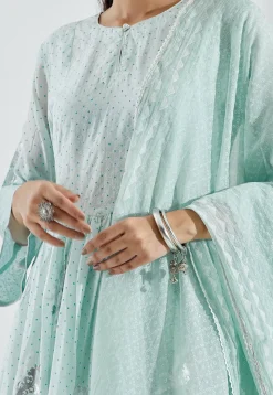 Printed Cotton Silk Aline Suit in Ombre Pastel Blue